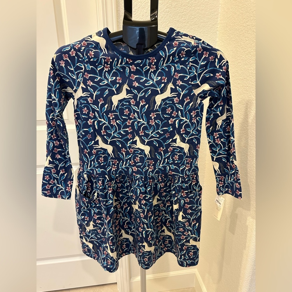 NWT Tea Collection Girls Unicorn Drop Waist Long Sleeve Dress size 12